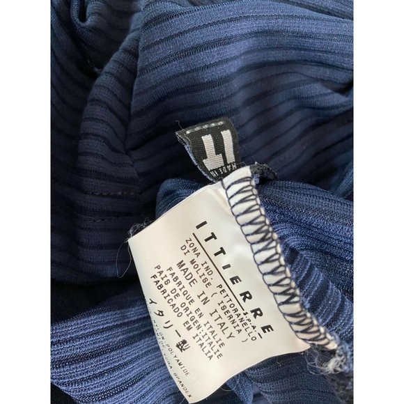 Versace Jeans Navy Blue Stripes Long Sleeve Fitted Sheer Mesh Blouse Top Sz L - Picture 9 of 12